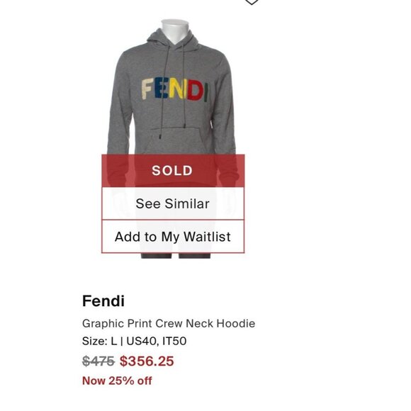 FENDI Logo Letter Gray Hoodie Sweatshirt Size Small - Picture 8 of 8